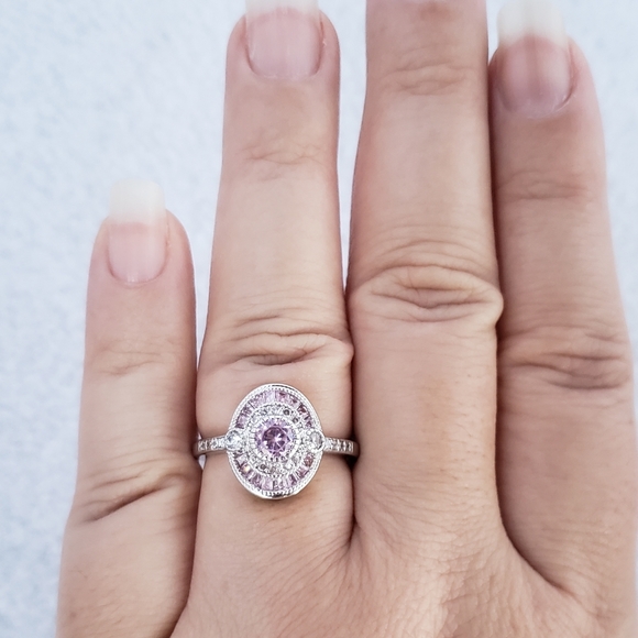 Sterling Pink Baguette Ring - Picture 7 of 8